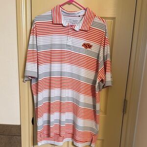 Columbia Men's Polo Shirt - Orange and Gray Stripes